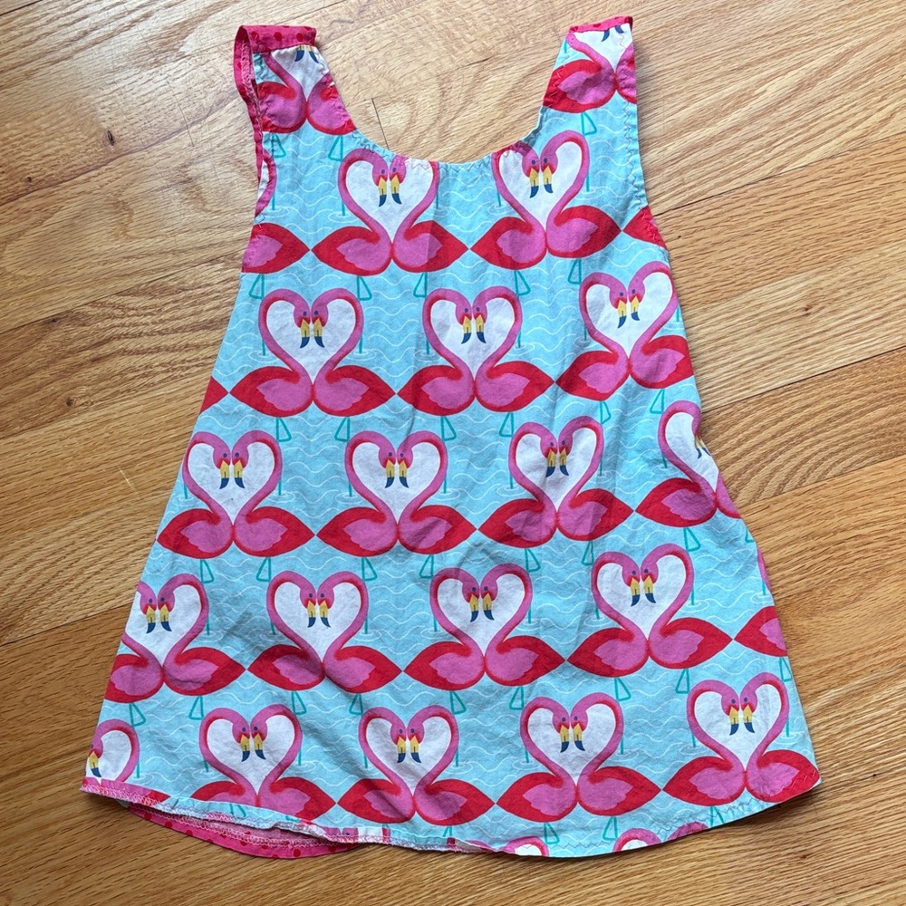 Maxi Juli Mini Mori Girls Flamingo Dress Cotton Pink Blue Size 4T
